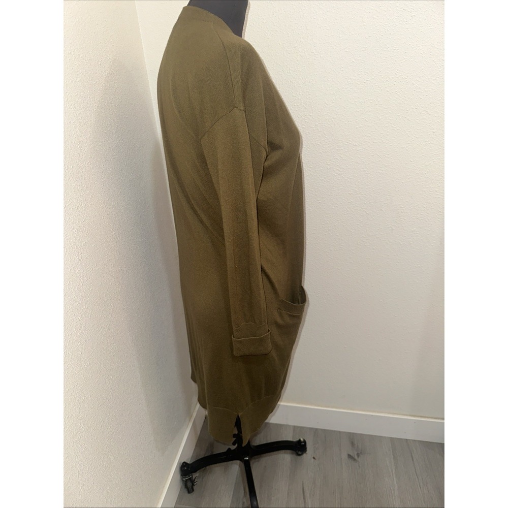 Halogen Cashmere Blend Open Front Cardigan Olive Long Sleeve Front Pockets Sz S - Picture 6 of 8